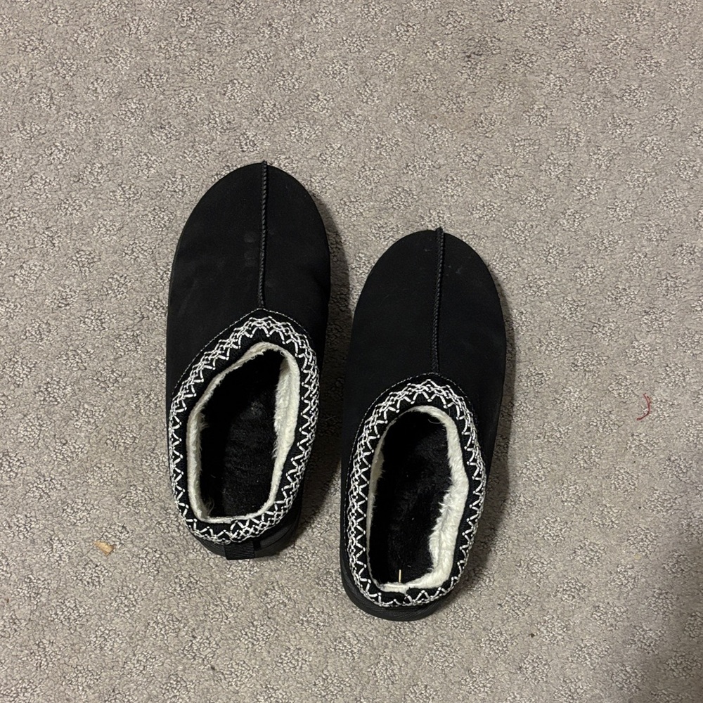 Cozy Black Slippers with White Trim
